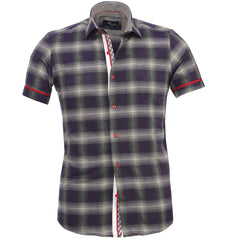 Purple Grey Checkered Mens Short Sleeve Button up Shirts - Tailored - Horizon Bliss