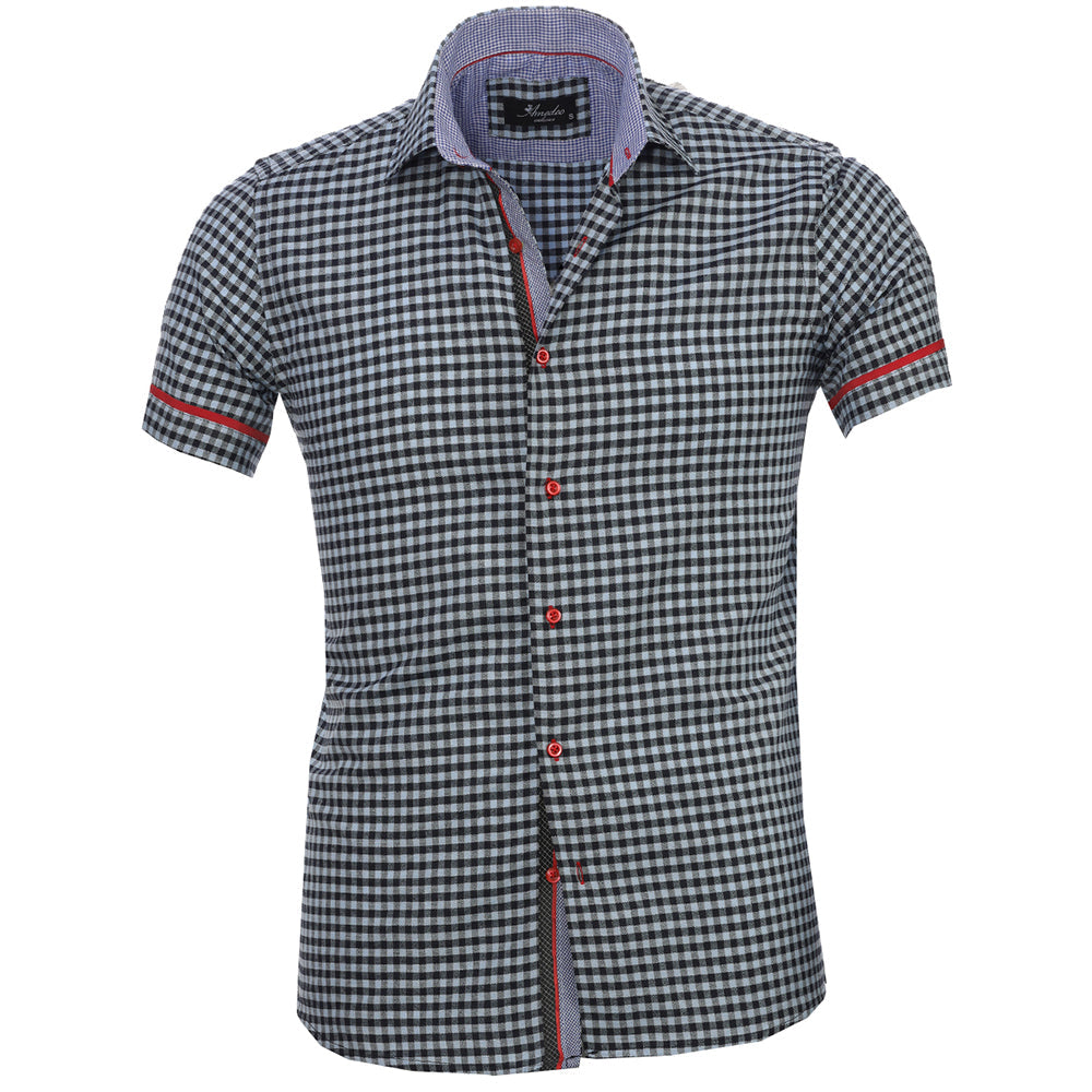 Light Blue Black Checkered Mens Short Sleeve Button up Shirts - - Horizon Bliss