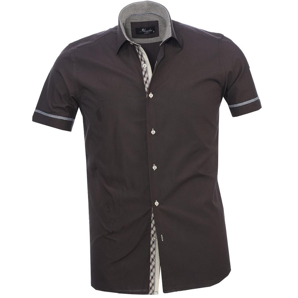 Black Checkered Mens Short Sleeve Button up Shirts - Tailored Slim Fit - Horizon Bliss