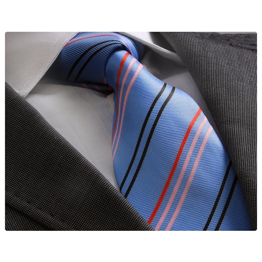 Men's jacquard Blue with Red Black & Pink Lines Premium Neck Tie With - Horizon Bliss