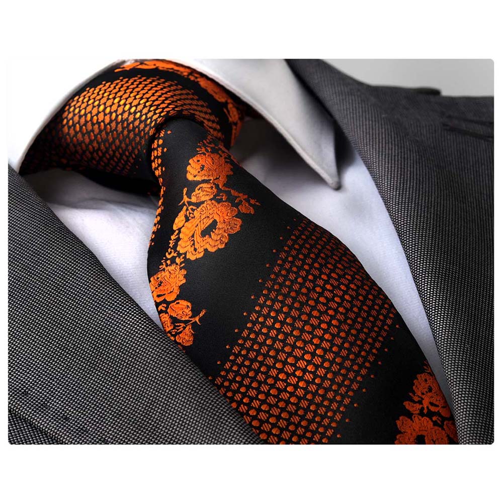 Men's Fashion Orange Black Neck Tie Gift Box - Horizon Bliss