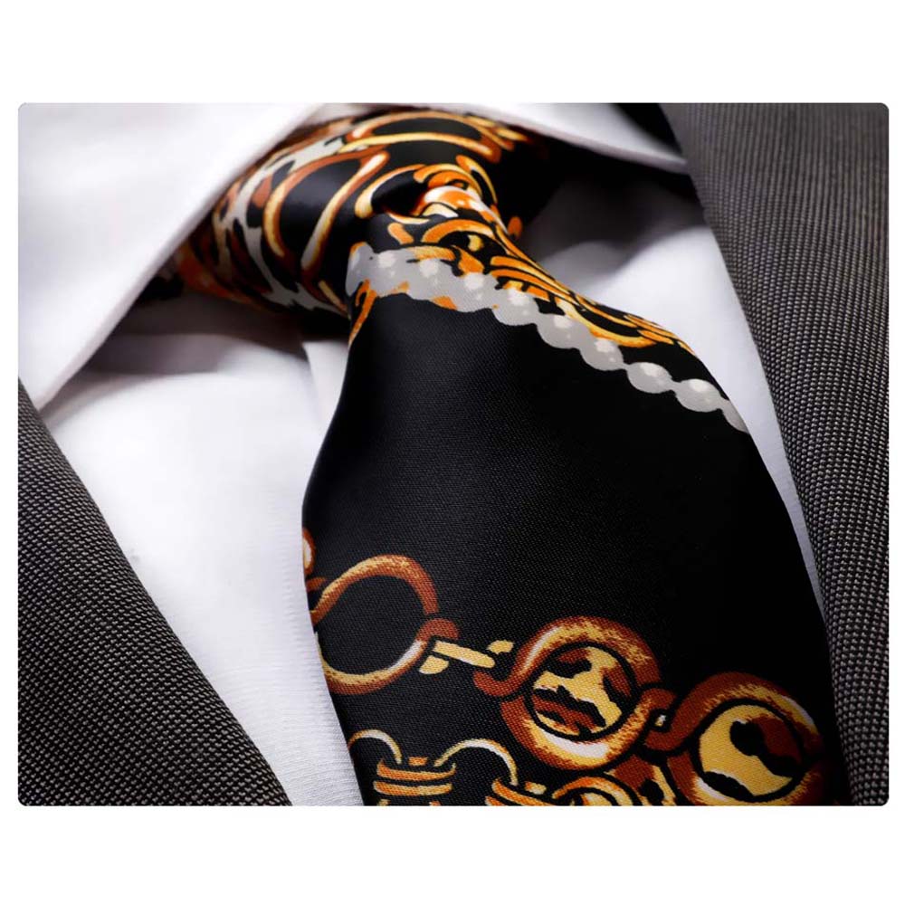 Men's Fashion Black Gold Neck Tie Gift Box - Horizon Bliss