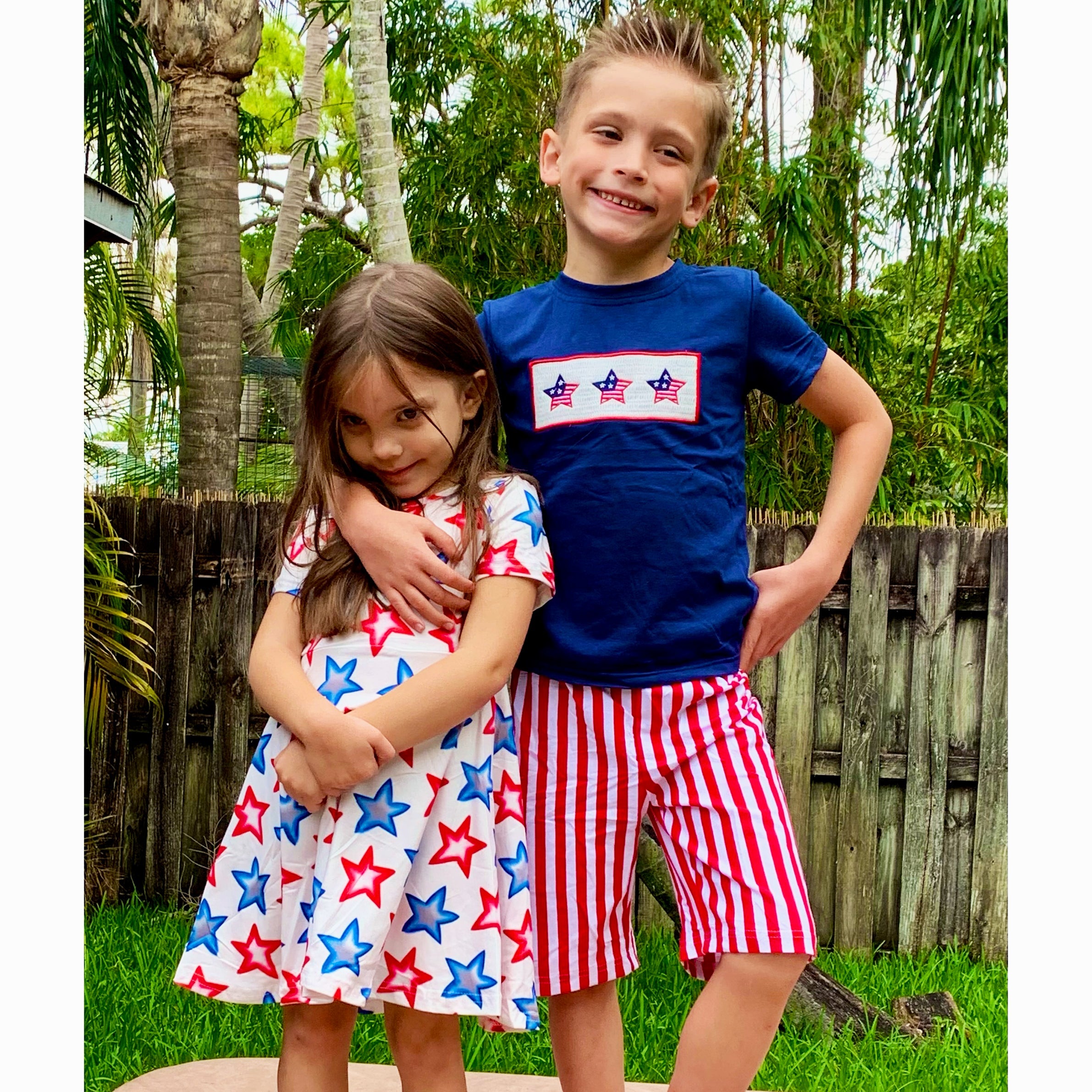 Girls 4th of July Patriotic Stars Red White & Blue Short Sleeve Swing - Horizon Bliss