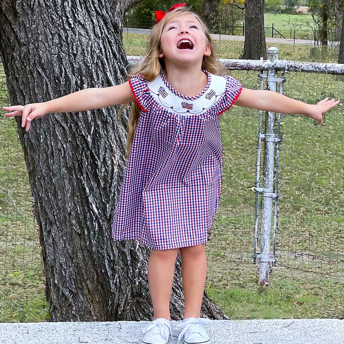 Girls 4th of July Patriotic Flags Stripes with Stars Swing Dress - Horizon Bliss