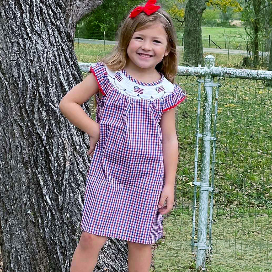 Girls 4th of July Patriotic Flags Stripes with Stars Swing Dress - Horizon Bliss