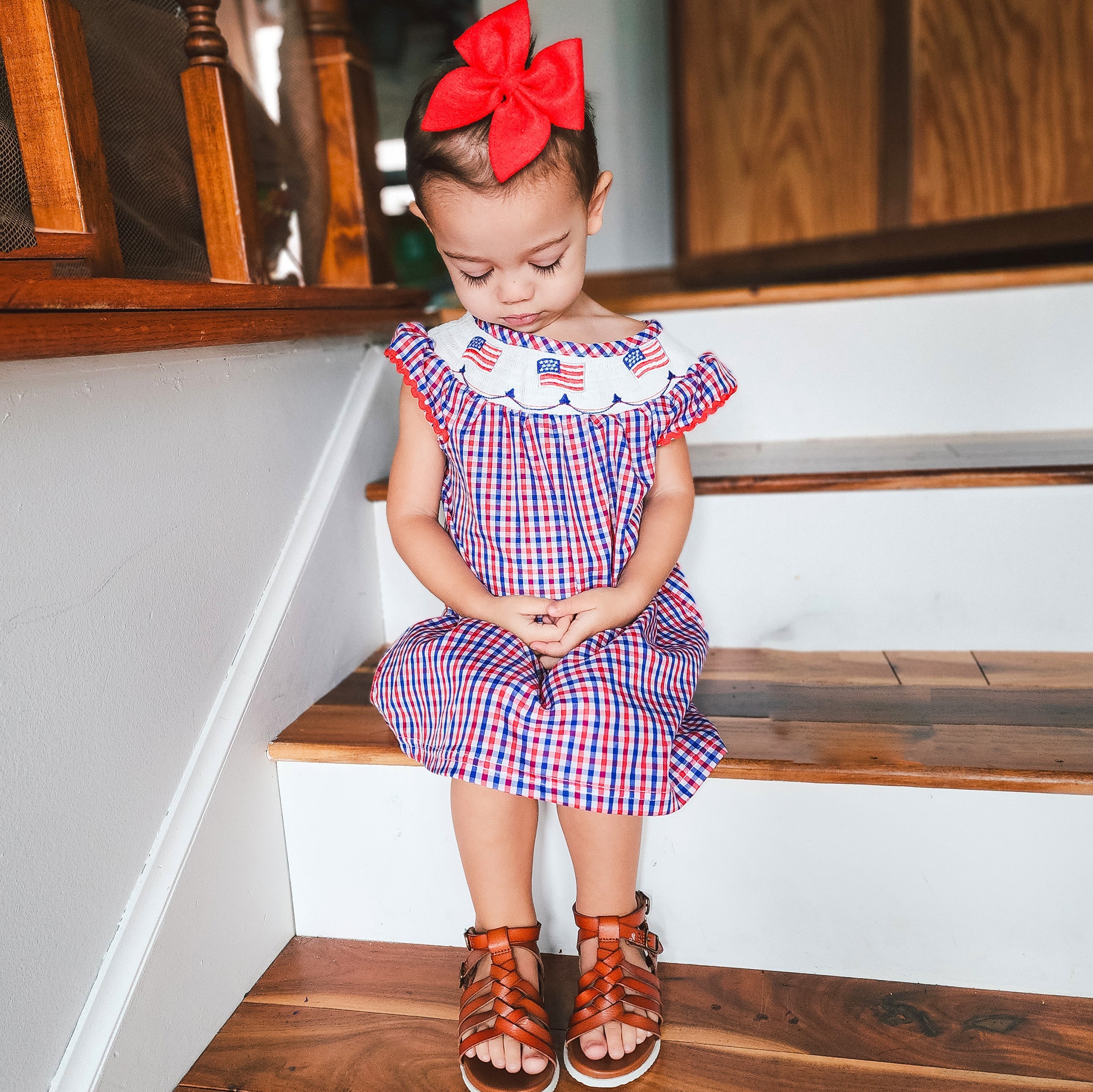 Girls 4th of July Patriotic Flags Stripes with Stars Swing Dress - Horizon Bliss