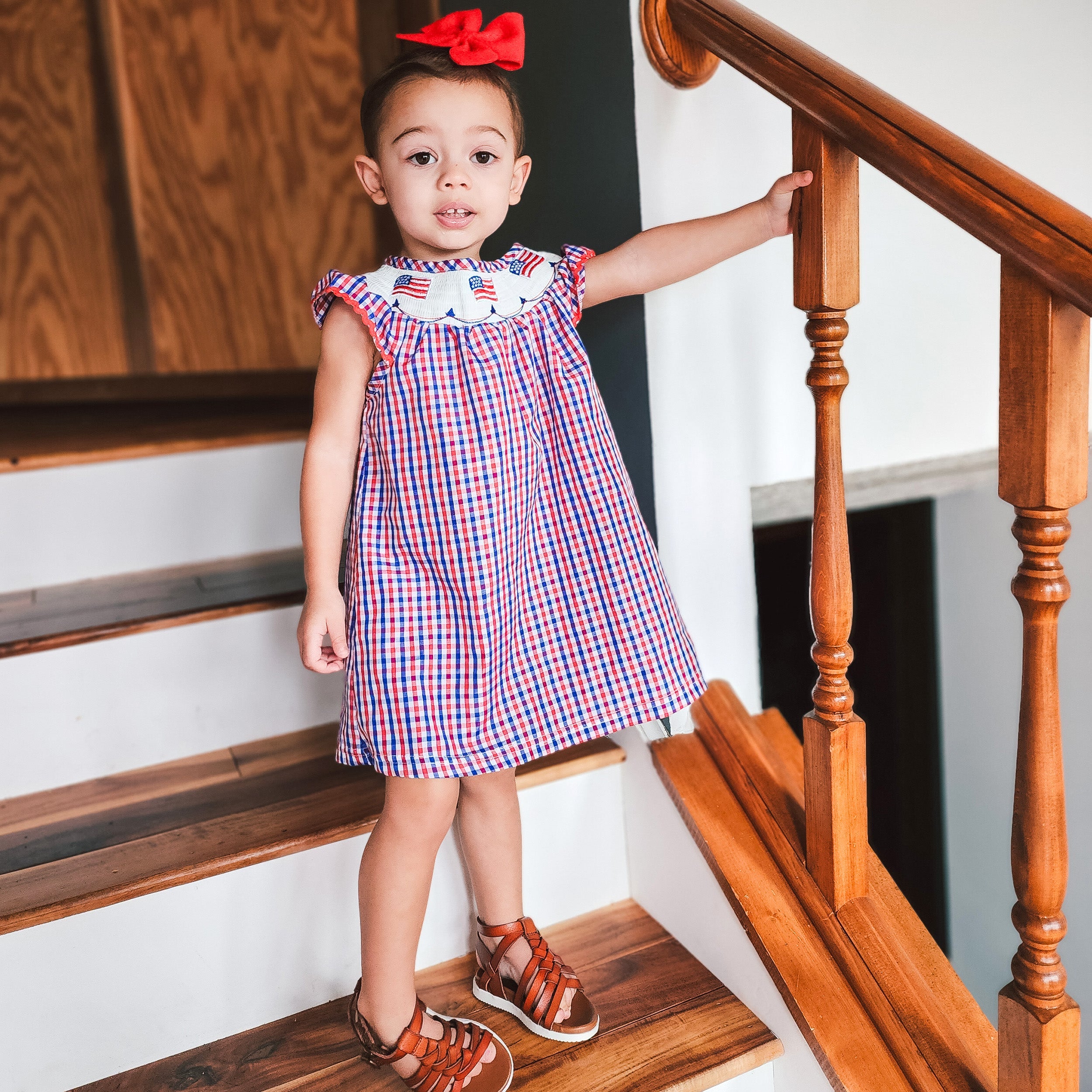 Girls 4th of July Patriotic Flags Stripes with Stars Swing Dress - Horizon Bliss