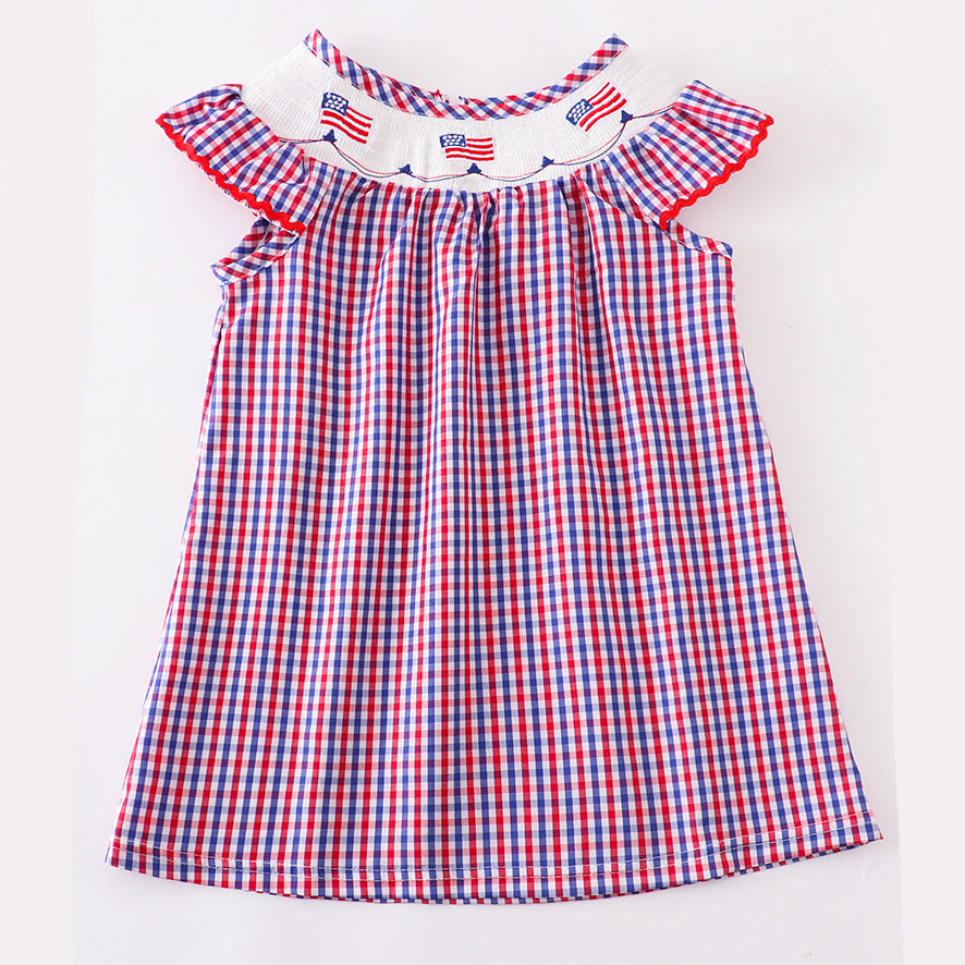 Girls 4th of July Patriotic Flags Stripes with Stars Swing Dress - Horizon Bliss