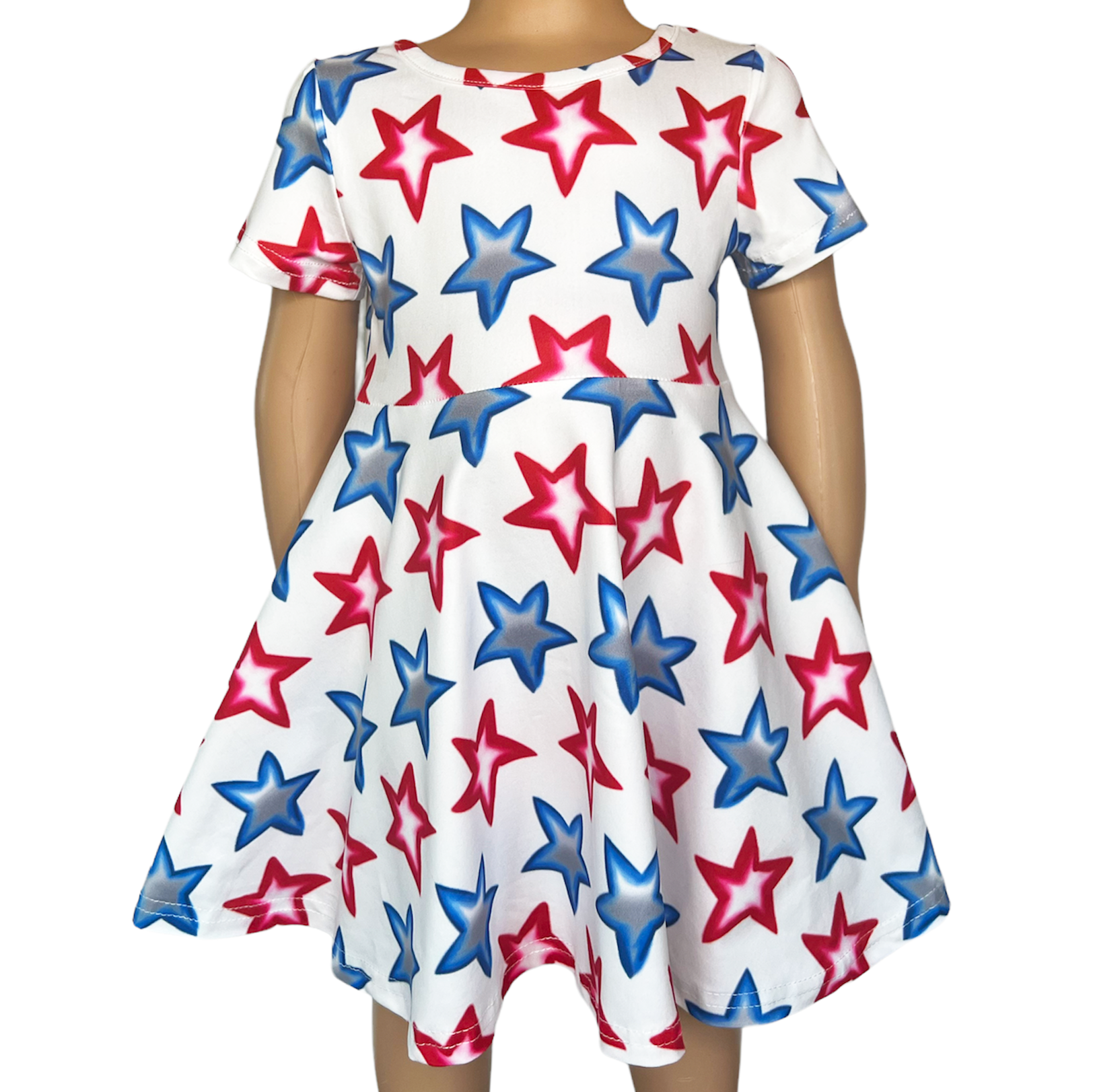 Girls 4th of July Patriotic Stars Red White & Blue Short Sleeve Swing - Horizon Bliss