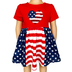 Girls 4th of July American Flag Heart Holiday Dress with Purse - Horizon Bliss