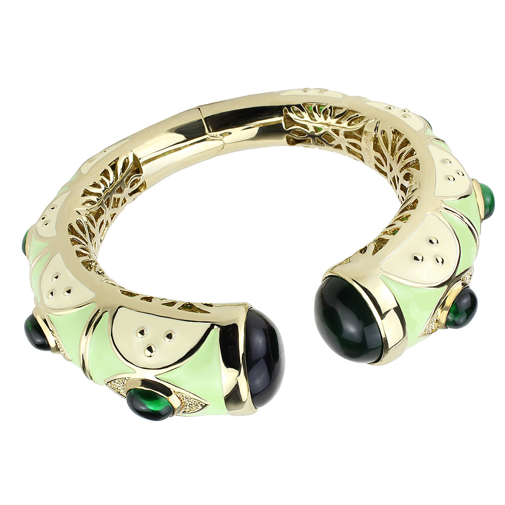 Women Gold Brass Bangle with Synthetic in Emerald - 6.25 in.