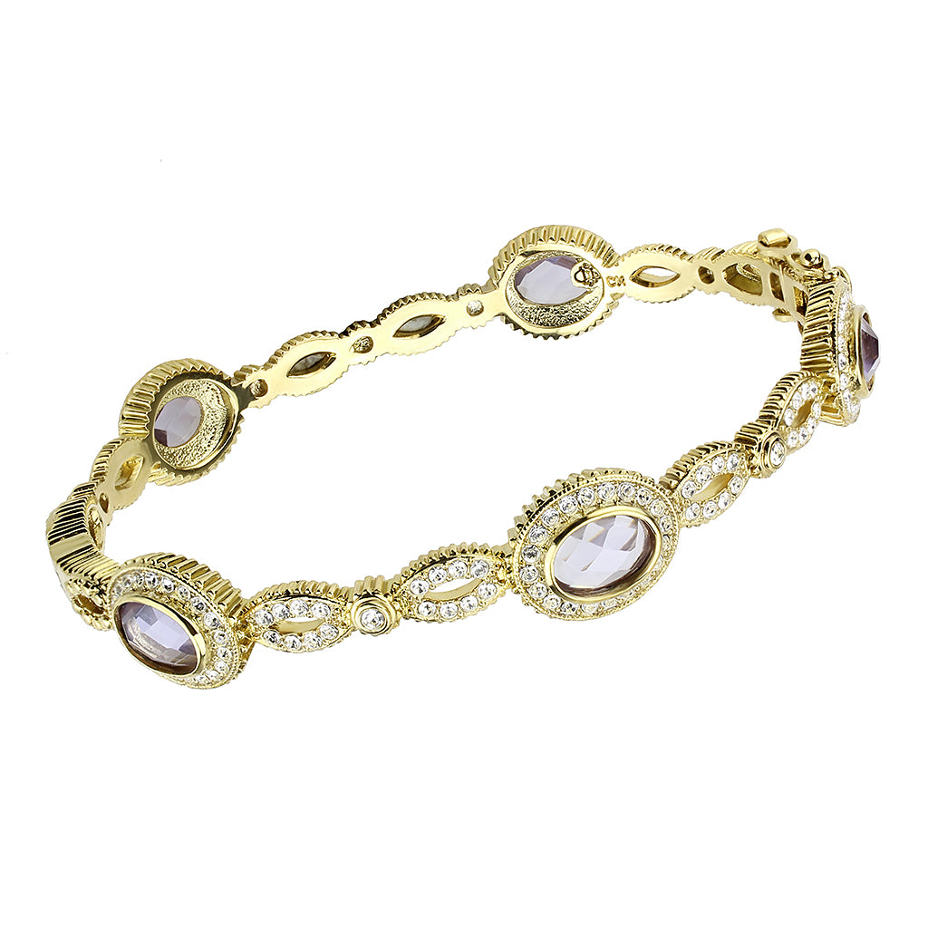 Women Gold Brass Bangle with Synthetic in Light Amethyst - 7.25 in.