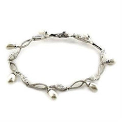 Women Rhodium 925 Sterling Silver Bracelet with Synthetic in White - 7 - Horizon Bliss