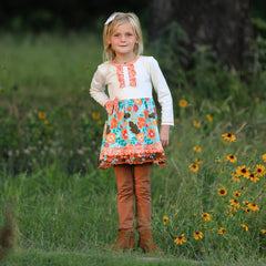 AnnLoren Girls Holiday Autumn Floral Ruffle Thanksgiving Dress & - Horizon Bliss