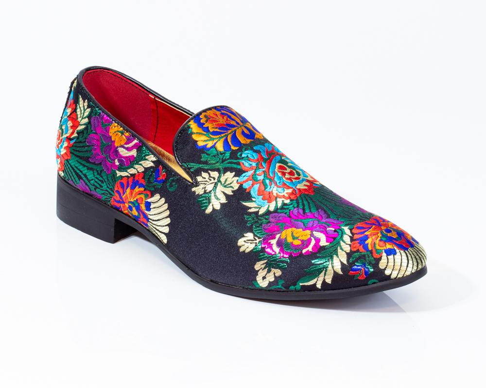 Premium Black Multicolor Floral Loafers for men designer slip on - Horizon Bliss