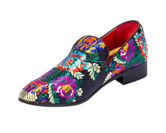 Premium Black Multicolor Floral Loafers for men designer slip on - Horizon Bliss