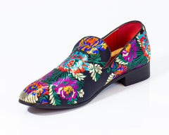 Premium Black Multicolor Floral Loafers for men designer slip on - Horizon Bliss