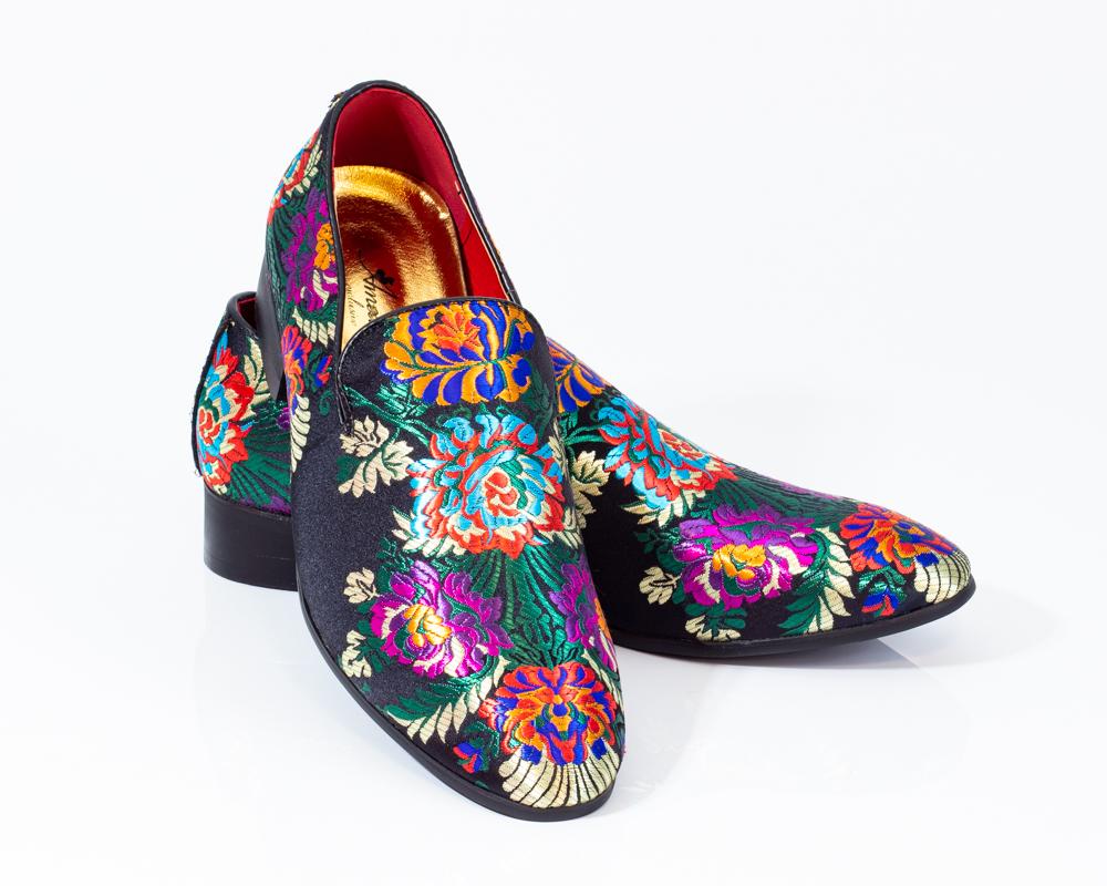 Premium Black Multicolor Floral Loafers for men designer slip on - Horizon Bliss