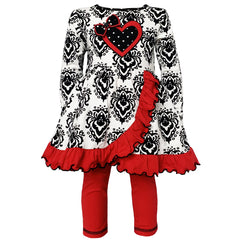 AnnLoren Girls Winter Damask Valentine's Heart Holiday Dress Tunic & - Horizon Bliss