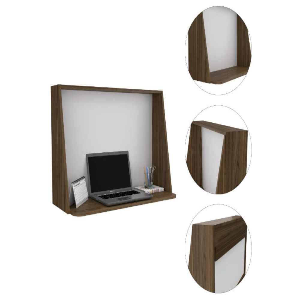 Wall Desk Afrec, Single Shelf, Mahogany / White Finish - Horizon Bliss