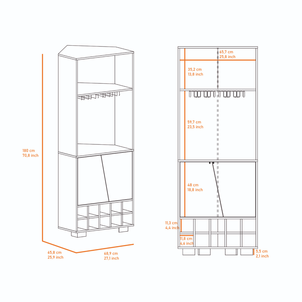 Corner Bar Cabinet Albarr, Ten Wine Cubbies, Two Shelves, Double Door - Horizon Bliss