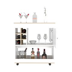 Bar Cart Aloha, Lower Panel, Six Bottle Cubbies, One Cabinet, Light - Horizon Bliss