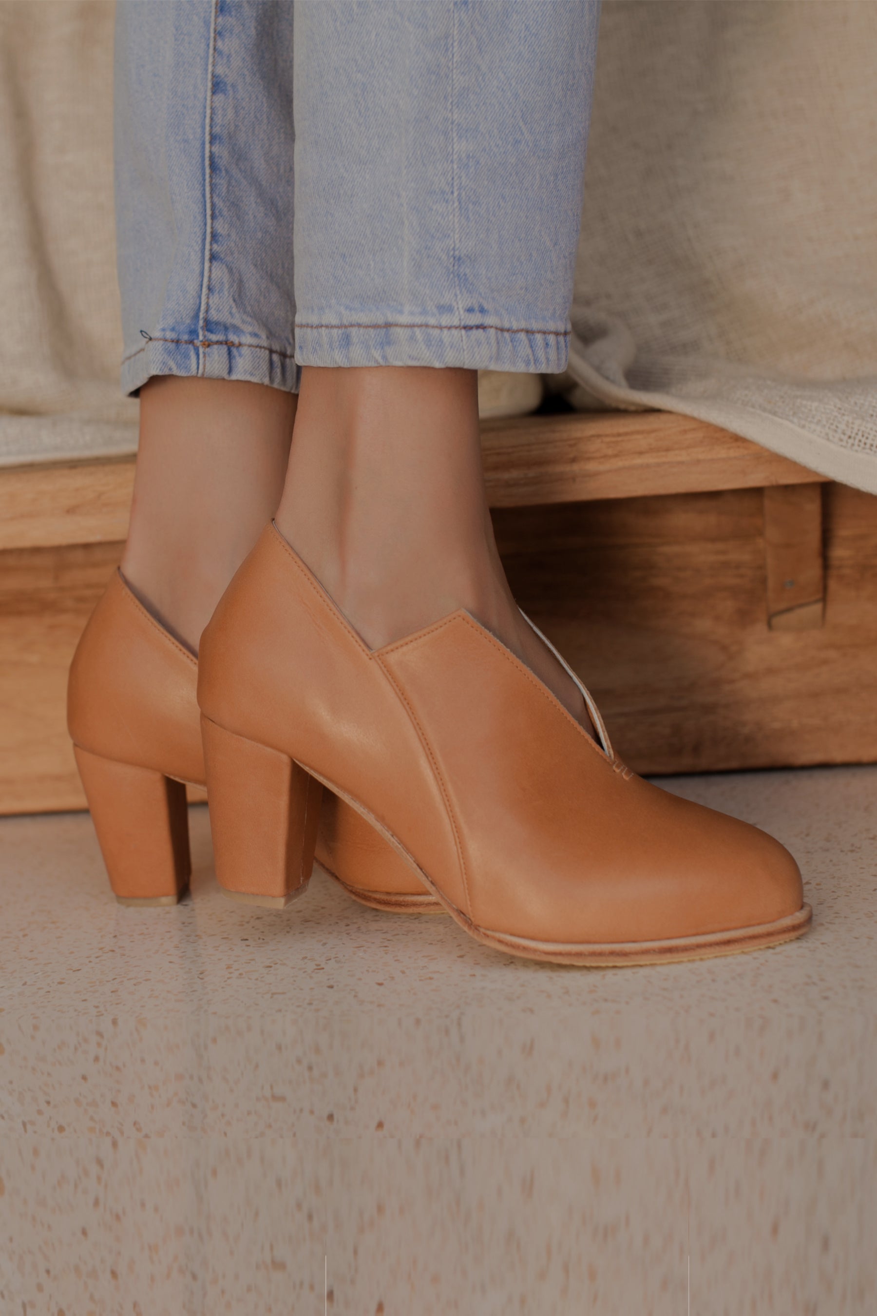 Ange Leather Heel Booties - Horizon Bliss