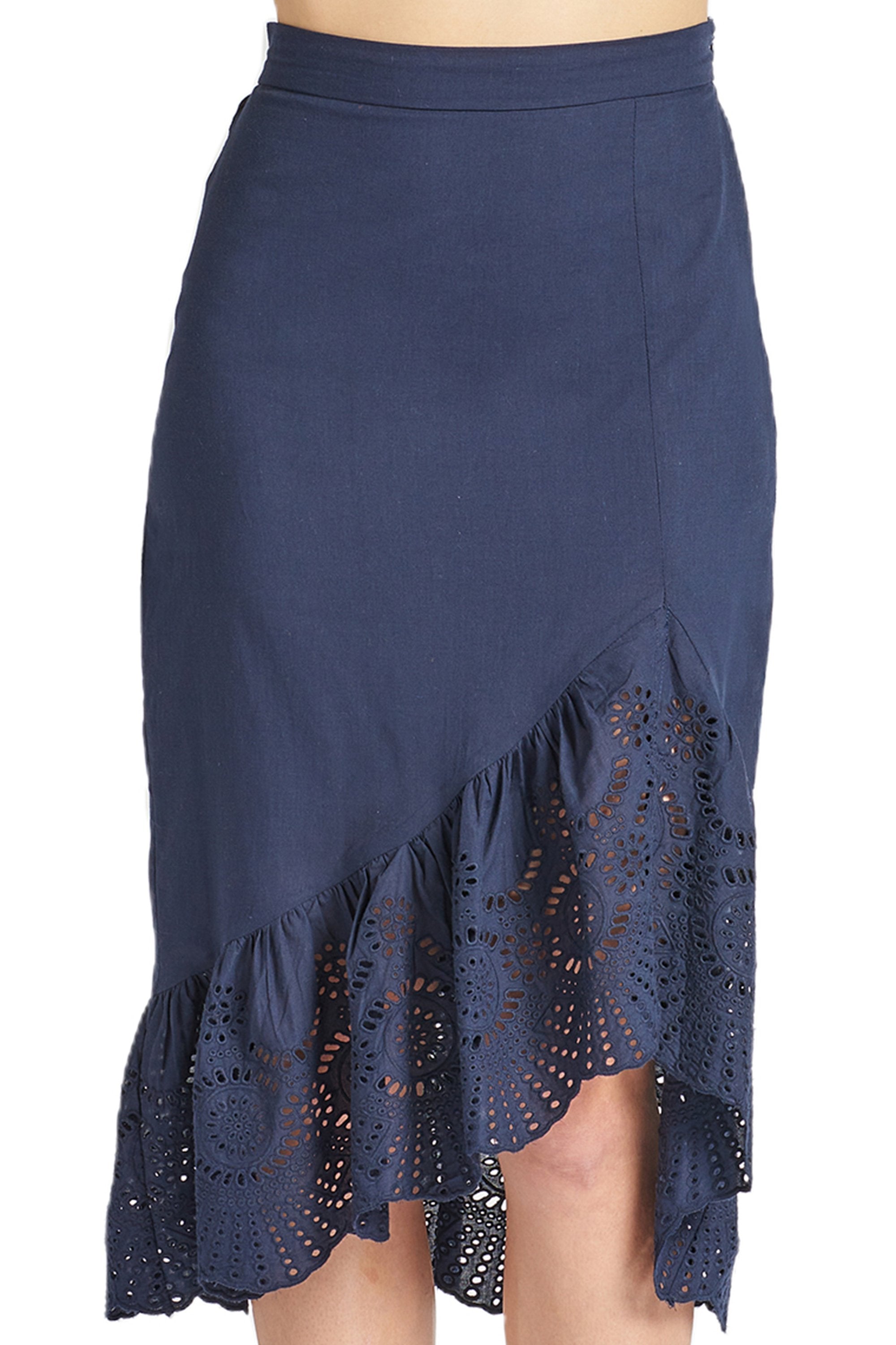 Aster Skirt - Cotton eyelet asymmetric hi-lo skirt - Horizon Bliss