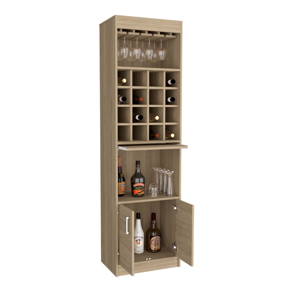 Bar Cabinet Atanasio, Rack, 16 Wine Cubbies, Light Pine Finish - Horizon Bliss