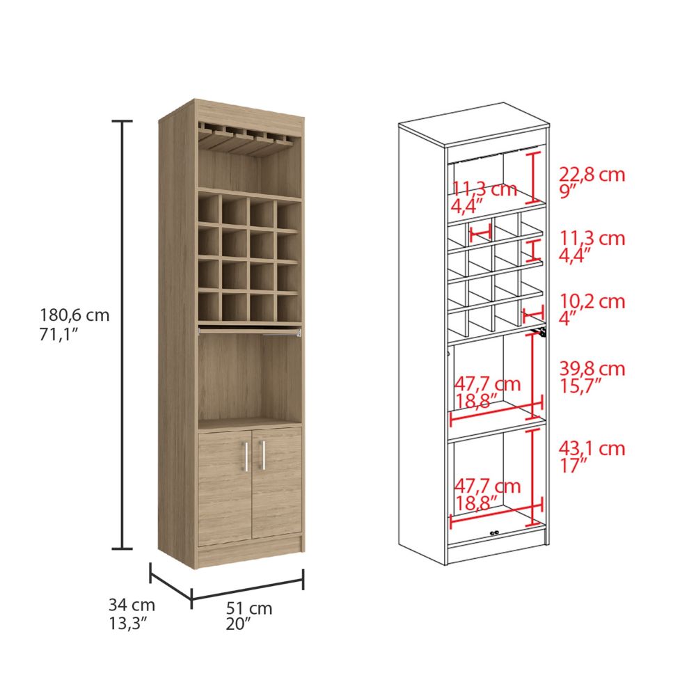 Bar Cabinet Atanasio, Rack, 16 Wine Cubbies, Light Pine Finish - Horizon Bliss