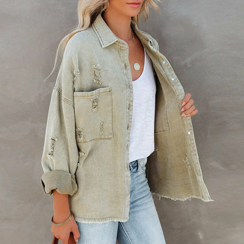 High Street Denim Short Jacket Long Sleeves Buttons Cardigans - Horizon Bliss