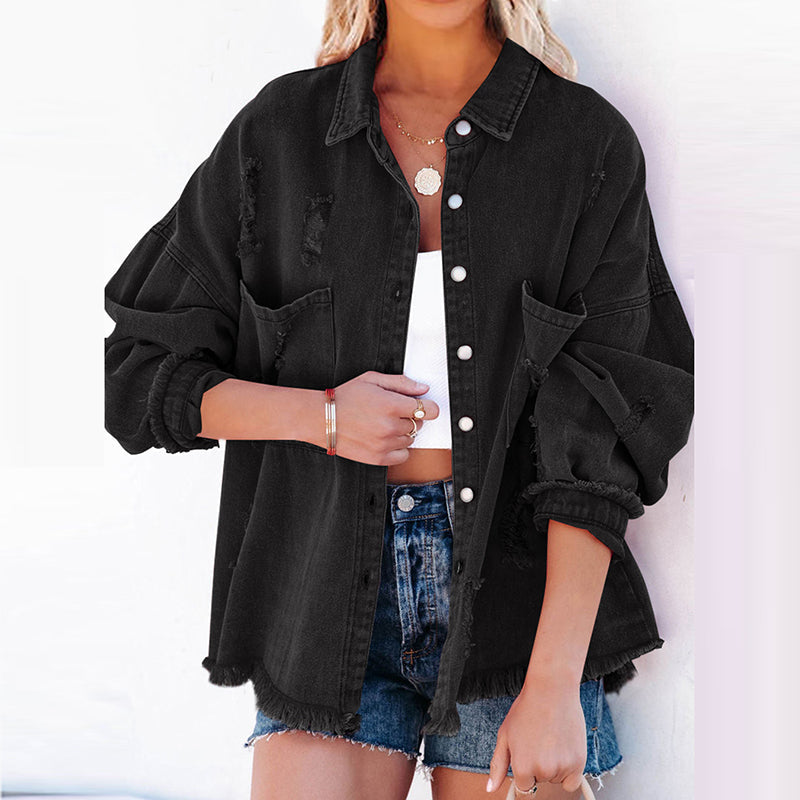 High Street Denim Short Jacket Long Sleeves Buttons Cardigans - Horizon Bliss