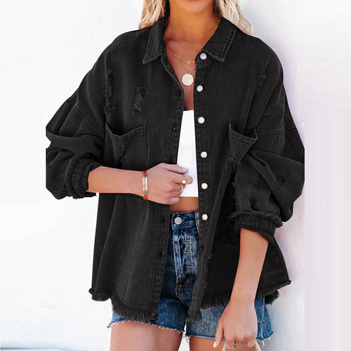 High Street Denim Short Jacket Long Sleeves Buttons Cardigans - Horizon Bliss