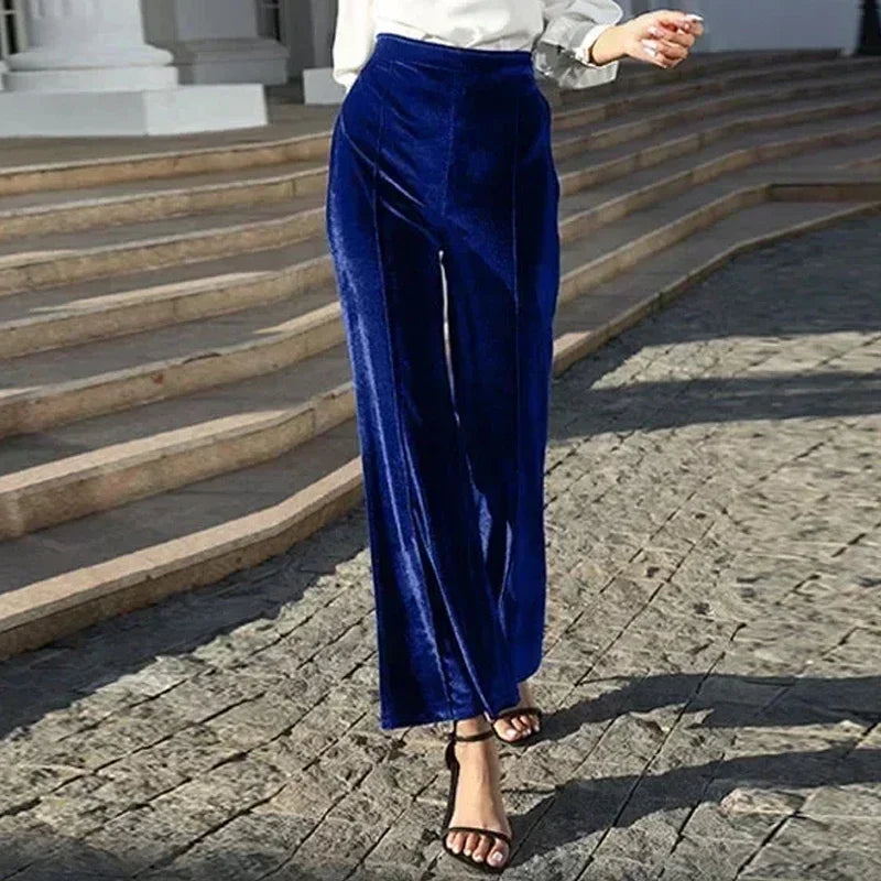 Velvet Flared Pants Women High Waist Office-lady Warm Loose Fit - Horizon Bliss