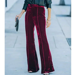 Velvet Flared Pants Women High Waist Office-lady Warm Loose Fit - Horizon Bliss