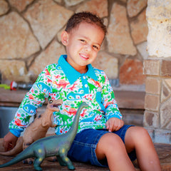 AnnLoren Toddler & Big Boys Long Sleeve Polo Shirt with Pocket Dinosau - Horizon Bliss