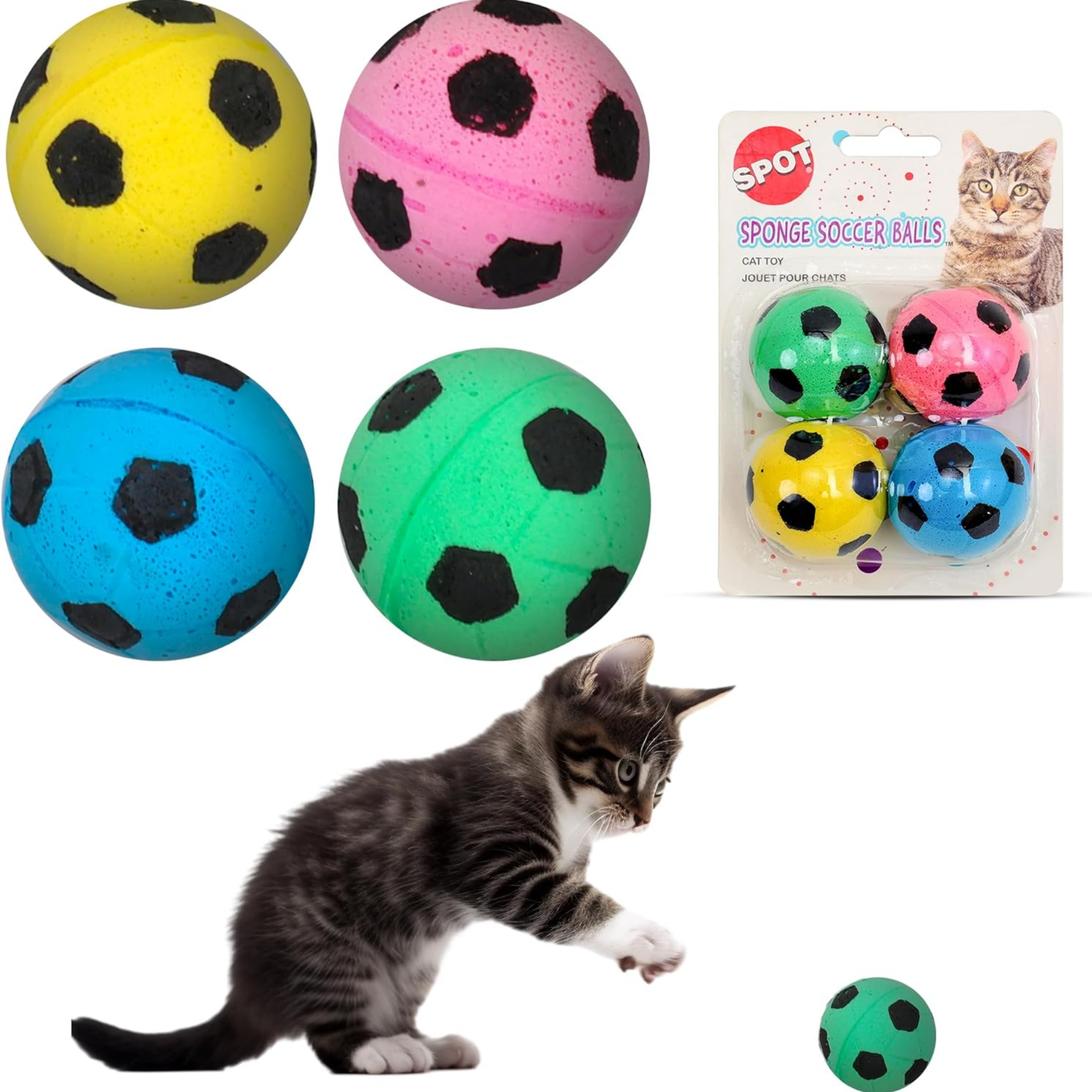 Ethical Products - Sponge Soccer Balls Cat Toy, 4-Pack Interactive Cat toys Chasing Hunting Stimulating Cat toys For Indoor Cats Best Sellers, Small - Horizon Bliss