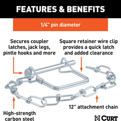 25012 Trailer Coupler Pin with 12-Inch Chain, 1/4-Inch Diameter x 2-3/4-Inch Long - Horizon Bliss