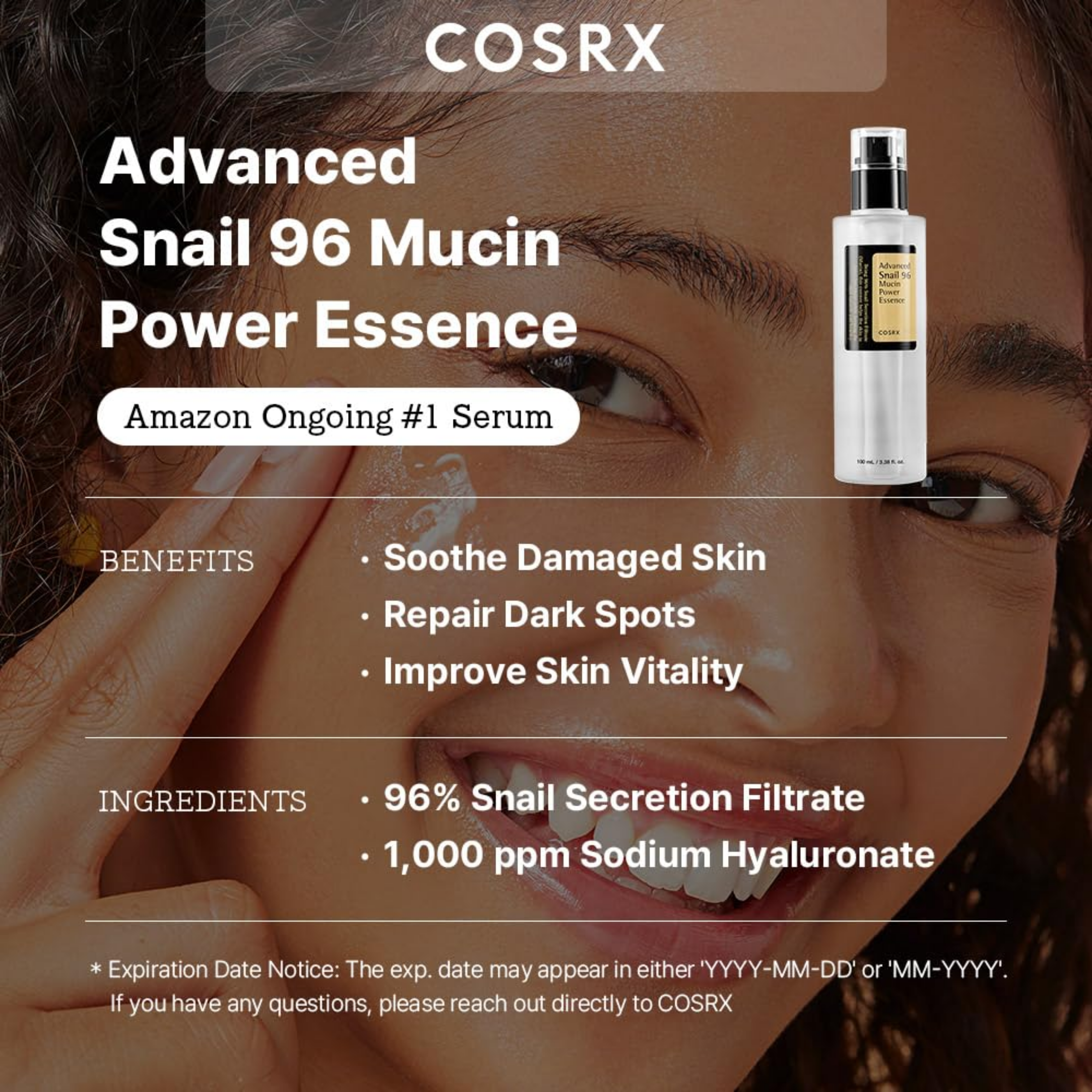 COSRX Snail Mucin 96% Power Repairing Essence 3.38 fl.oz 100ml, Hydrating Serum for Face with Snail Secretion Filtrate for Dull Skin & Fine Lines, Korean Skincare - Horizon Bliss