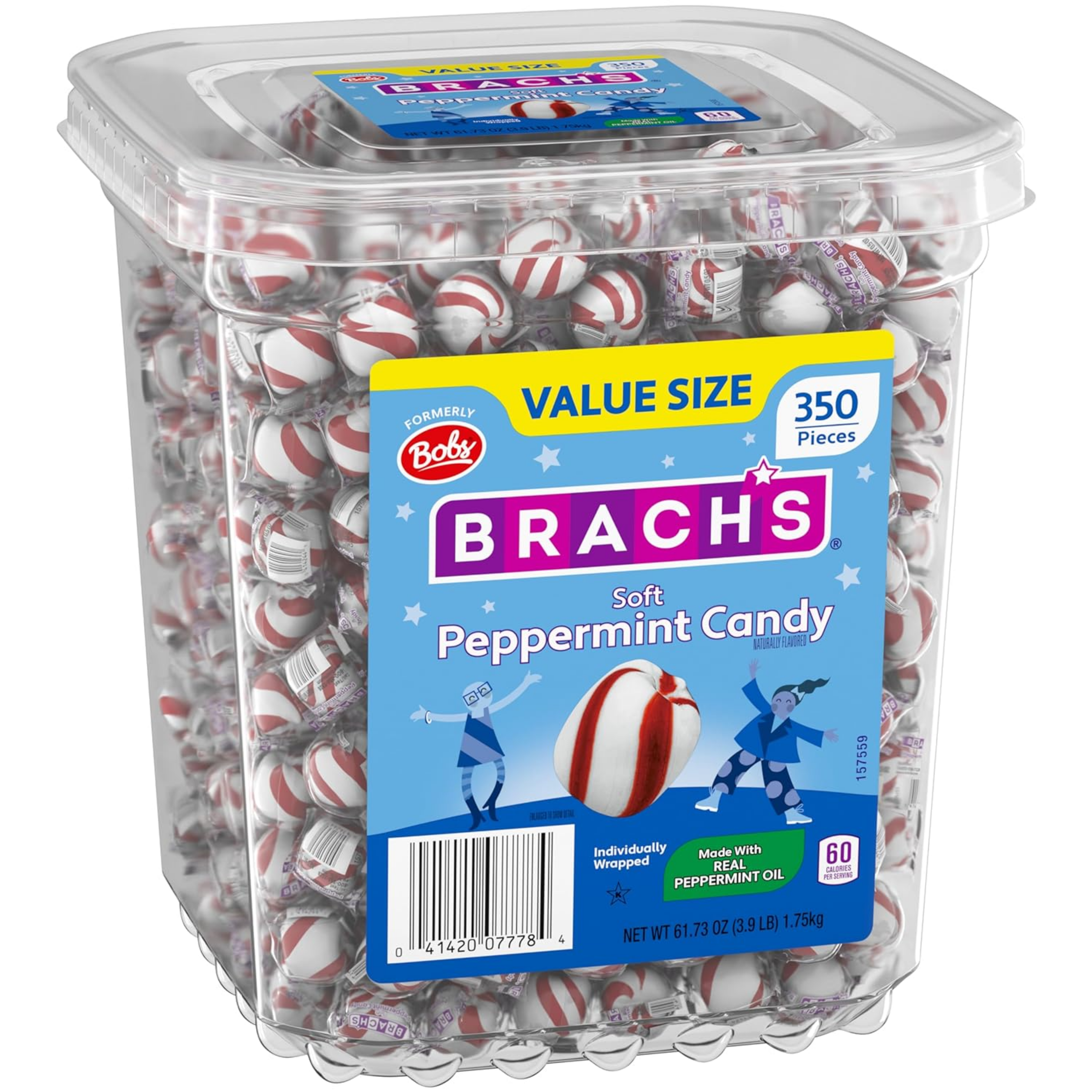 Bobs Sweet Stripes Soft Peppermint Candy, Individually Wrapped Pieces, 3.9 Lb Tub (350 Count) - Horizon Bliss