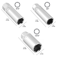 22891 3/8 Drive Magnetic Spark Plug Socket Set, Contains 5/8" (16 mm), 9/16", and 13/16" 6 Point Deep Sockets, Fits Most Car Spark Plugs - Horizon Bliss