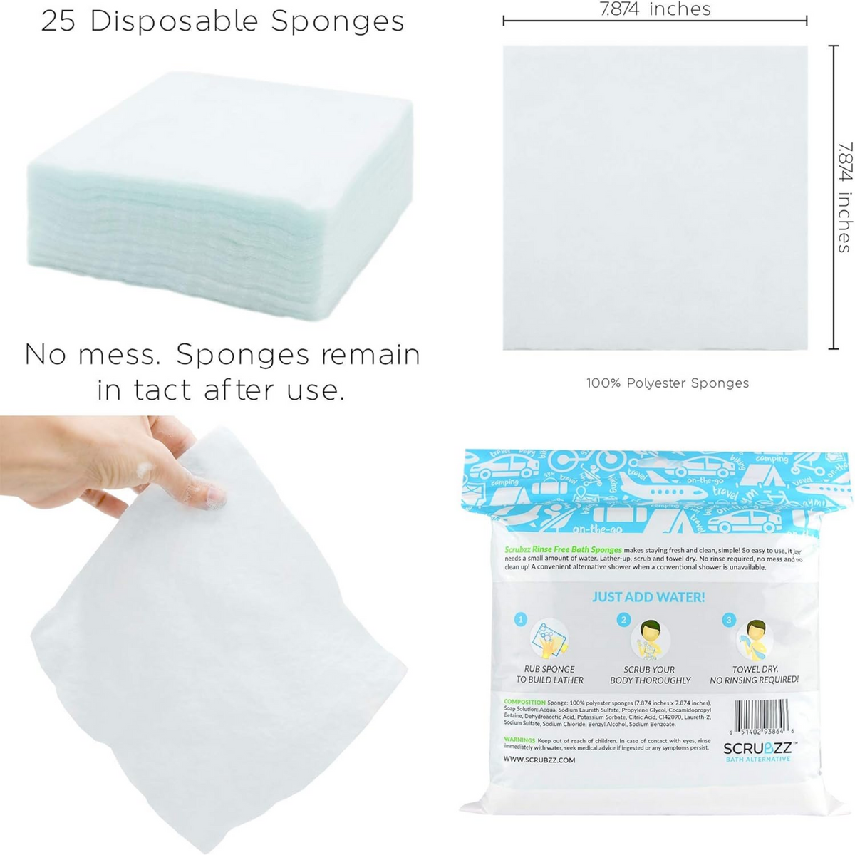 Disposable Rinse Free Bathing Wipes - 25 Pack - All-in-1 Single Use Shower Wipes, Simply Dampen, Lather, and Dry Without Shampoo or Rinsing - Horizon Bliss