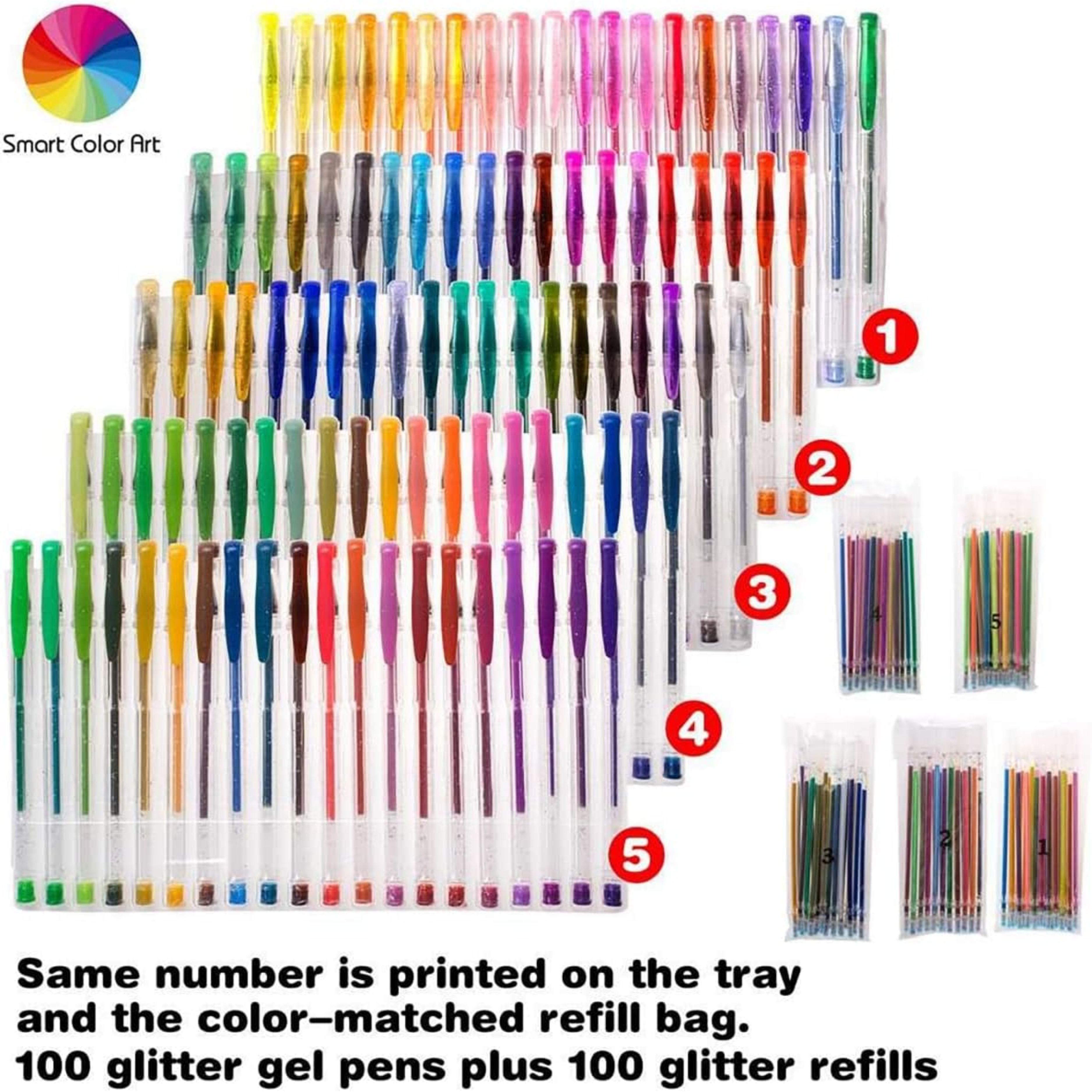 200 Pack Glitter Gel Pens Set, Smart Color Art 100 Colors Gel Pens with 100 Refills for Adult Coloring Books Drawing Painting Writing - Horizon Bliss