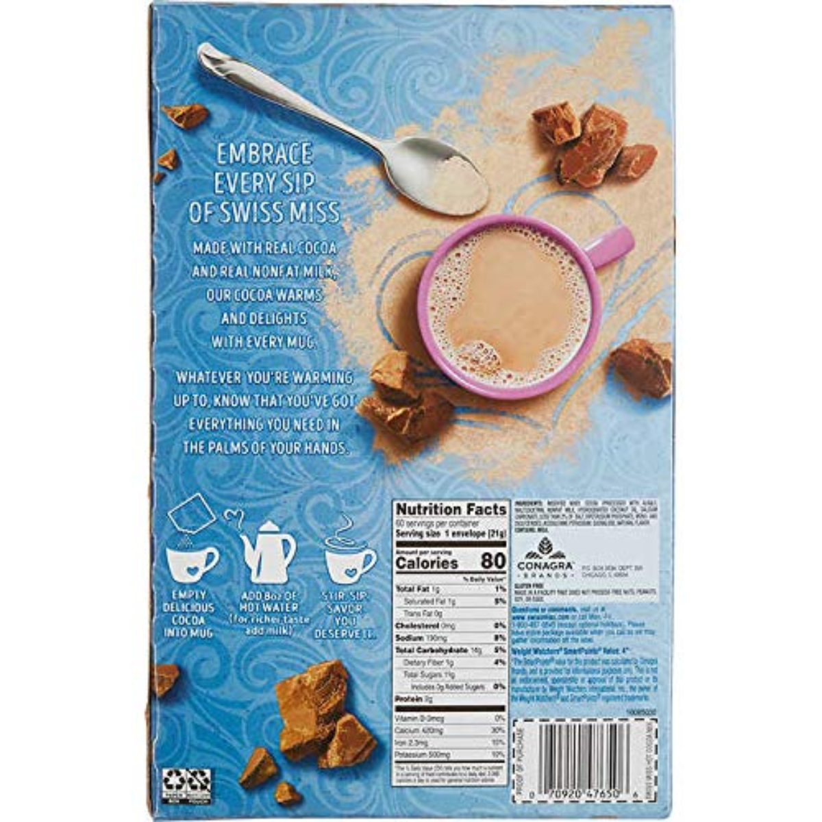 No Sugar Added Hot Cocoa Mix, Milk Chocolate, 60 Count Envelopes, 0.73 oz each Packets, New Recipe Makes a Larger 8oz Mug of Cocoa - Horizon Bliss