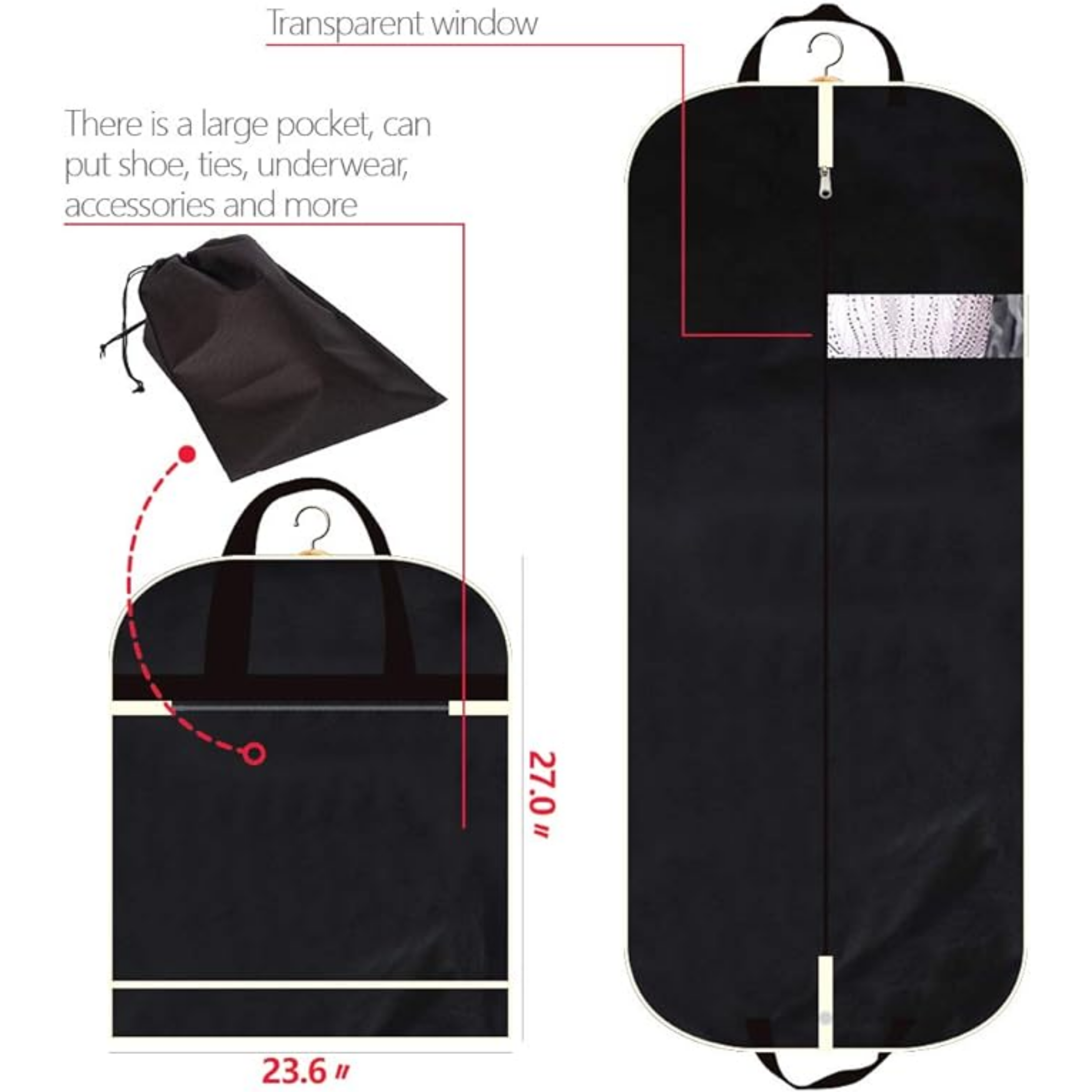 54" Garment Bag with Extra Large Pockets for Travel, Gusseted Suit Cover Mens Womens Foldable Hanging Bags for Clothes Shirts Dresses Coats - Horizon Bliss