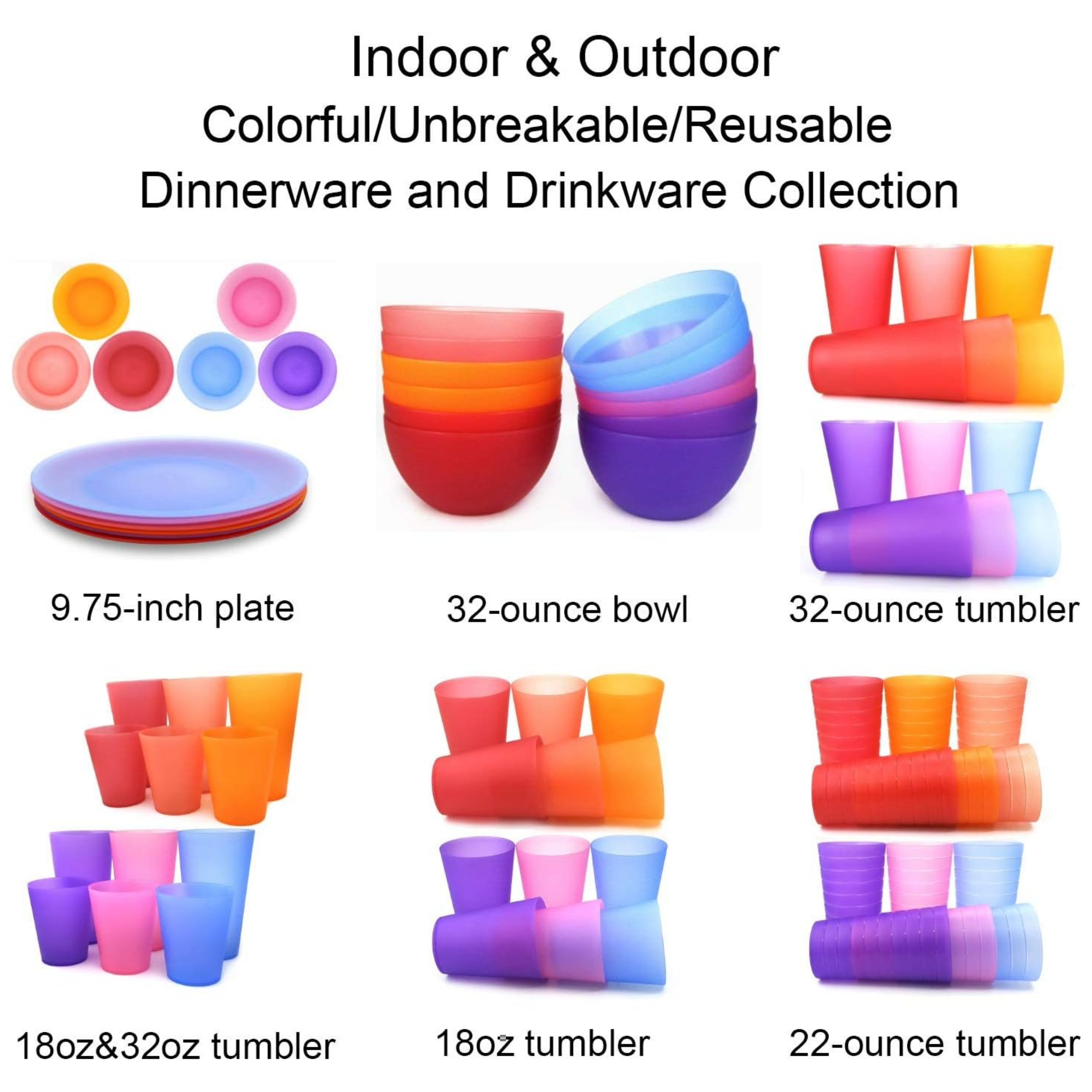 32-ounce Plastic Tumblers/Large Drinking Glasses/Party Cups/Iced Tea Glasses Set of 12,6 Assorted Colors| Unbreakable, Dishwasher Safe, BPA Free - Horizon Bliss