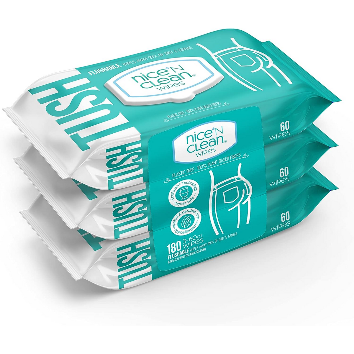 Adult Flushable Wipes (3 x 60 Count) | Personal Cleansing Wipes Made from Plant-Based Fibers | Infused with Aloe & Vitamin E - Horizon Bliss