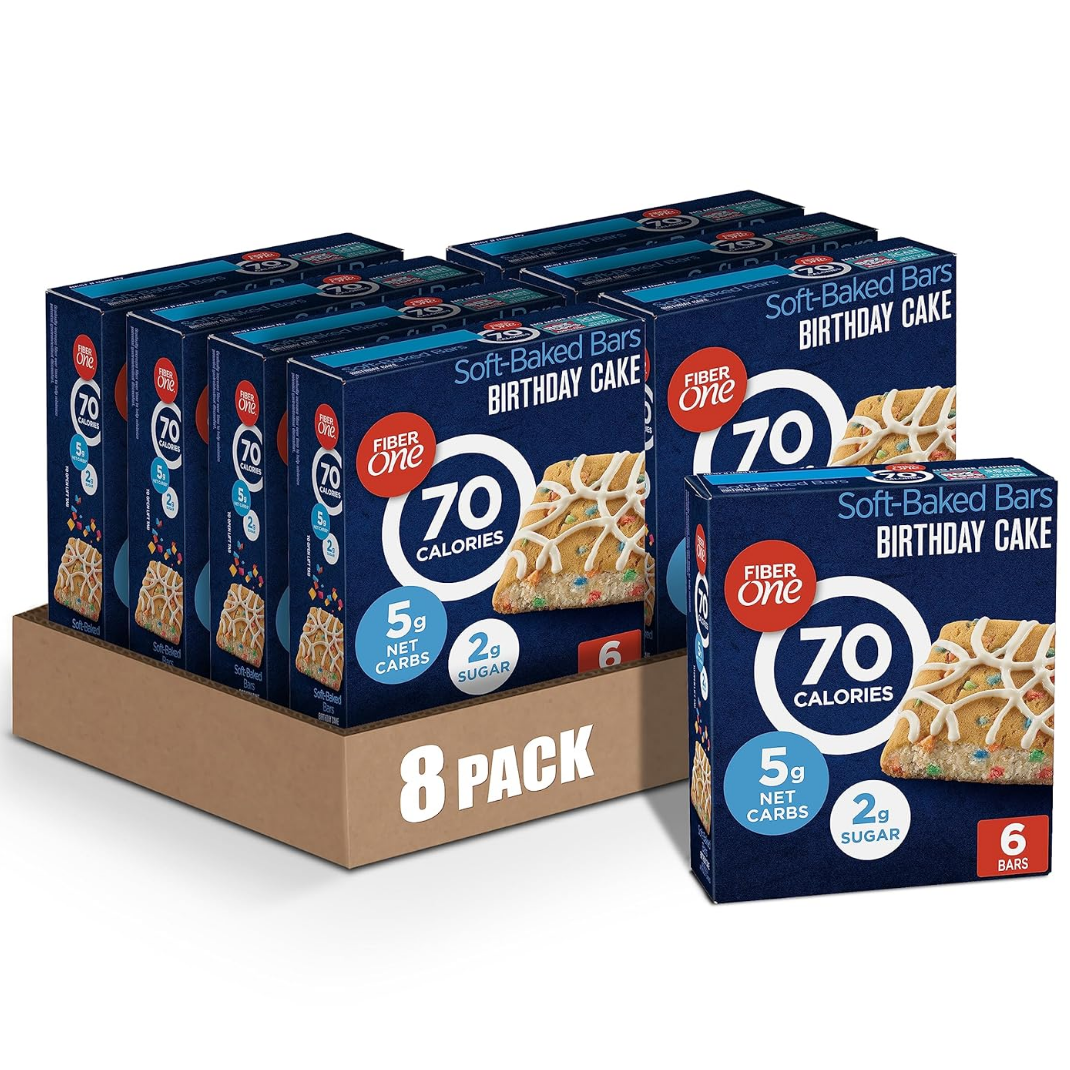 70 Calorie Soft-Baked Bars, Birthday Cake, Snack Bars, 18 ct (Pack of 8) - Horizon Bliss