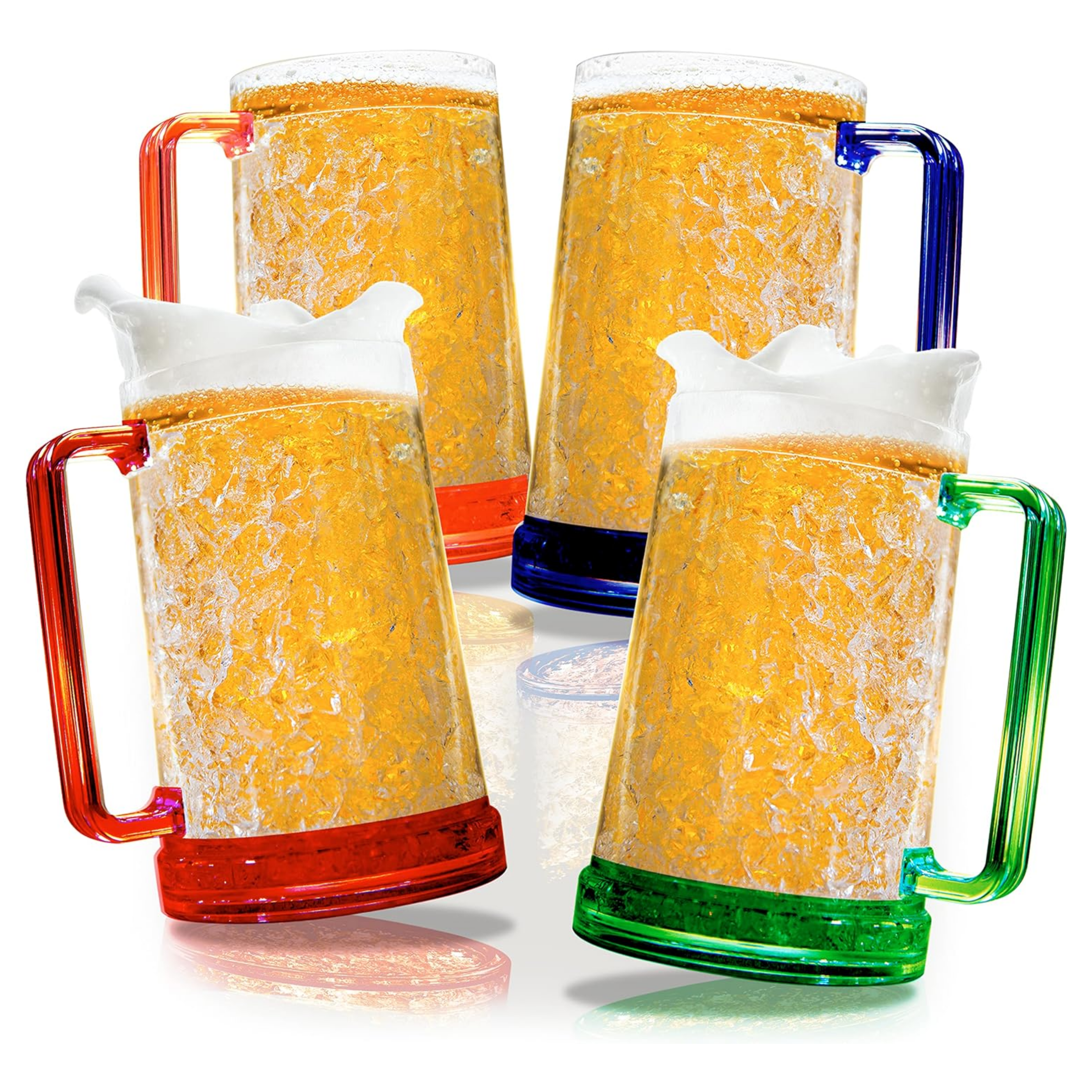 Beer Mugs with Gel Freezer 16 oz, Double Walled Beer Mugs with Handles, Color Handles Set Of 4 - Horizon Bliss