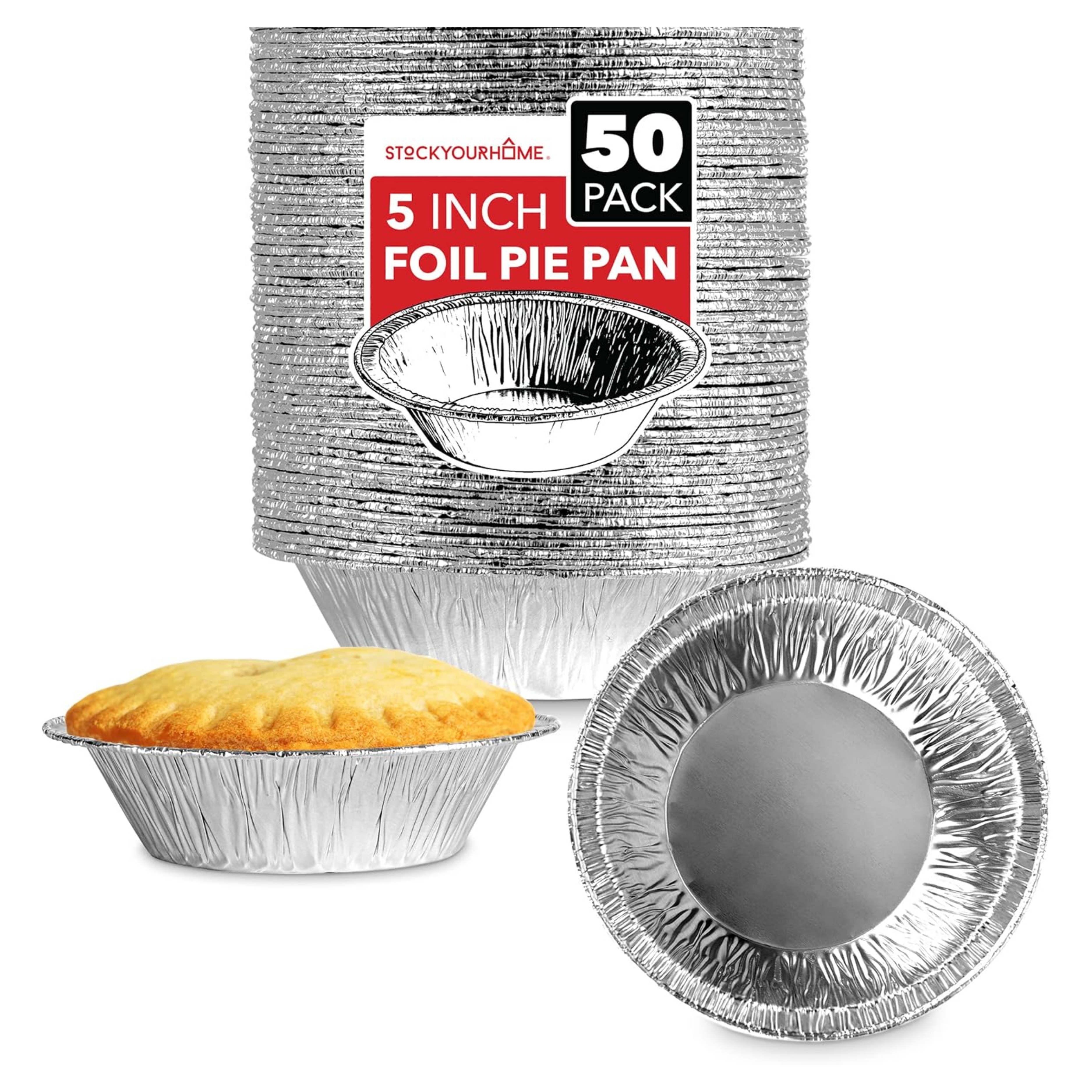 5 Inch Aluminum Foil Pie Pans (50 Count) - Disposable & Recyclable Mini Pie Pans - Foil Pie Tin for Bakeries, Cafes, Restaurants - Durable Mini Foil Pans for Pies, Fruit Tarts, Quiche - Horizon Bliss